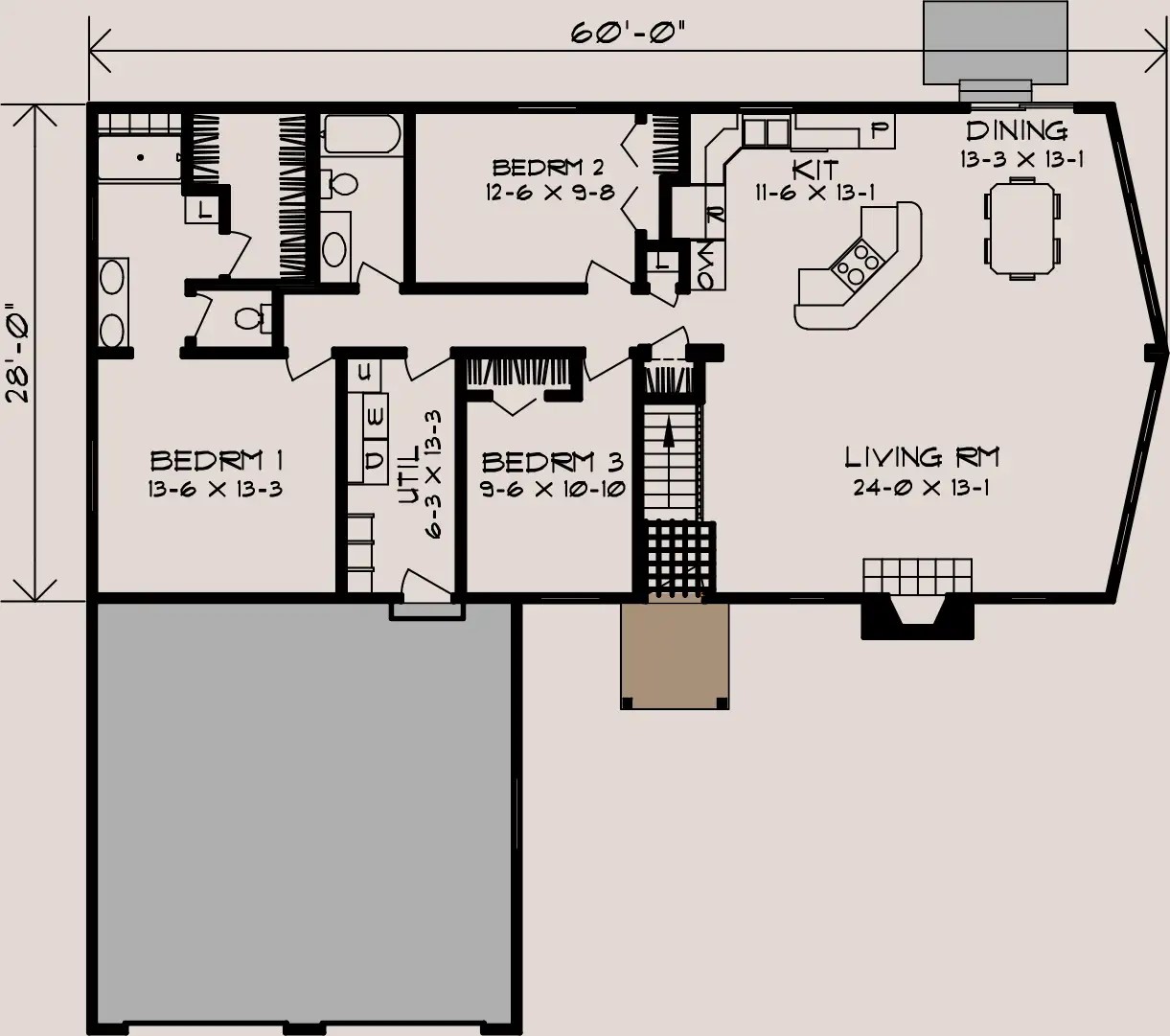Ponderosa C floor plan, 60 feet by 28 feet